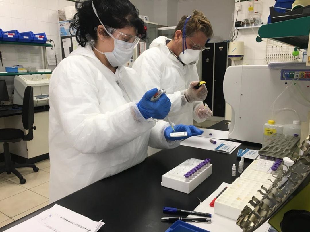El equipo del laboratorio de Elda realizando las pruebas de coronavirus