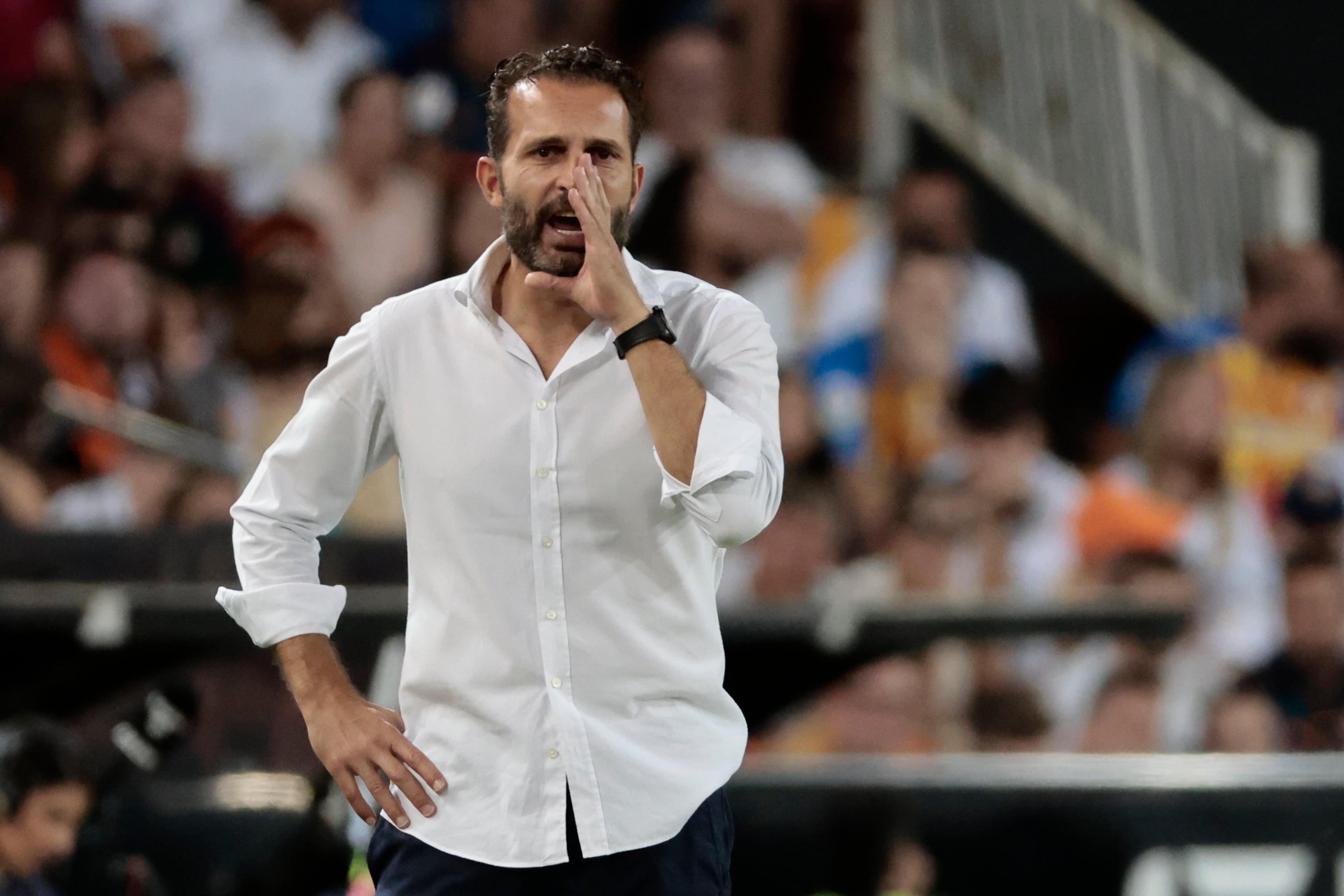 VALENCIA 27/08/2023.- El técnico del Valencia Rubén Baraja da instrucciones a sus jugadores durante el partido correspondiente a la Jornada 3 de LaLiga que enfrenta a Valencia y Osasuna este domingo en Mestalla. EFE/ Ana Escobar
