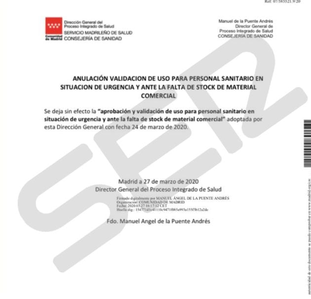 La Consejería de Sanidad anula su propia autorización para la utilización de las protecciones impresas en 3D