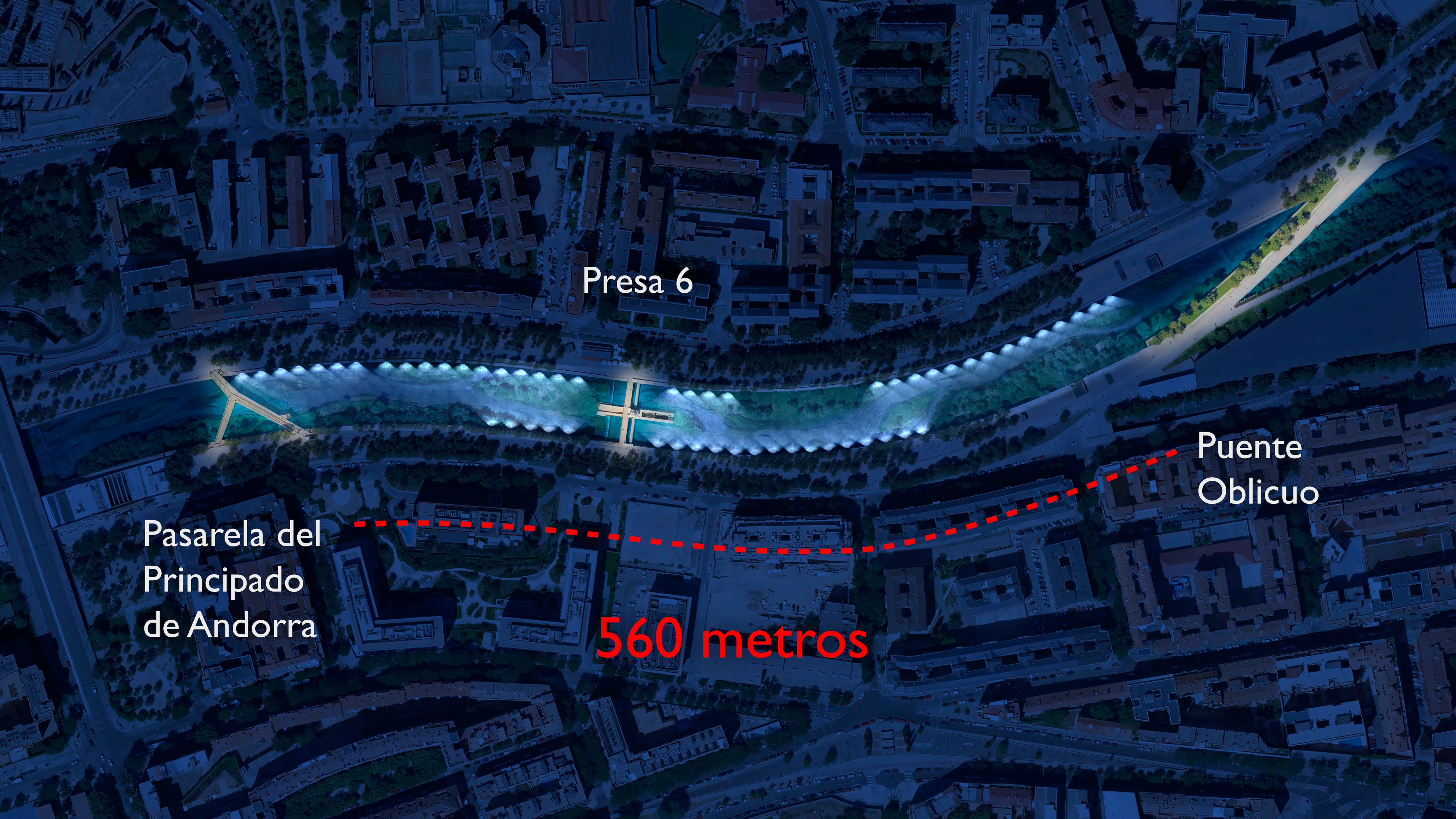 Mapa del tramo del Manzanares que va a ser iluminado en 2025