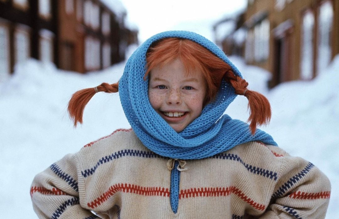 Inger Nilsson, la actriz que dio vida en la pantalla al personaje de Pippi Calzaslargas, de la escritora Astrid Lindgren, fotografiada durante el rodaje de la película estrenada en 1969.