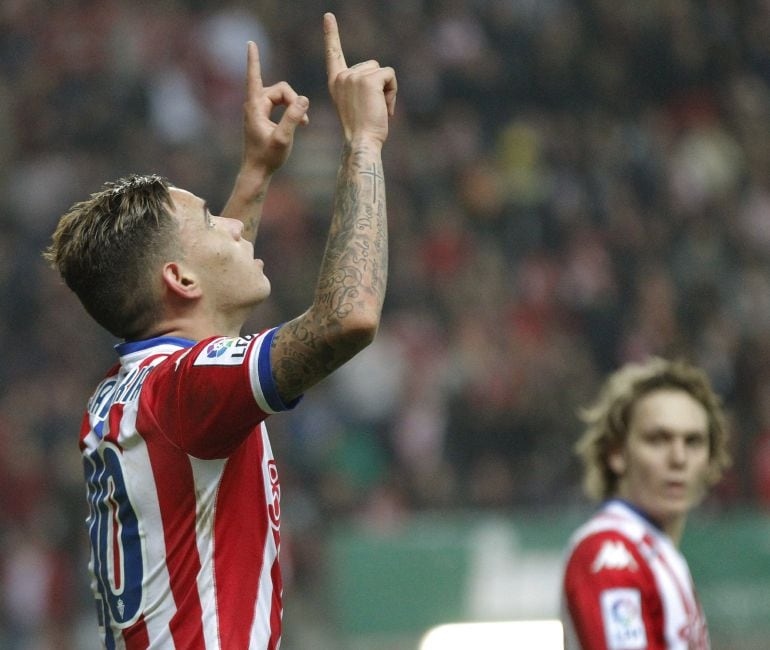 Toni Sanabria celebra uno de sus tres goles a la UD Las Palmas