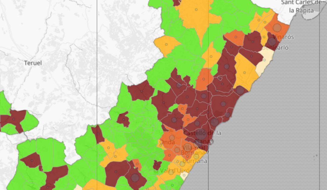 El área de Castelló es la que tiene la incidencia acumulada de coronavirus más elevada