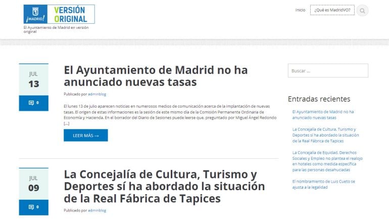 Pantallazo de la nueva web del Ayuntamiento de Madrid, MadridVO. 