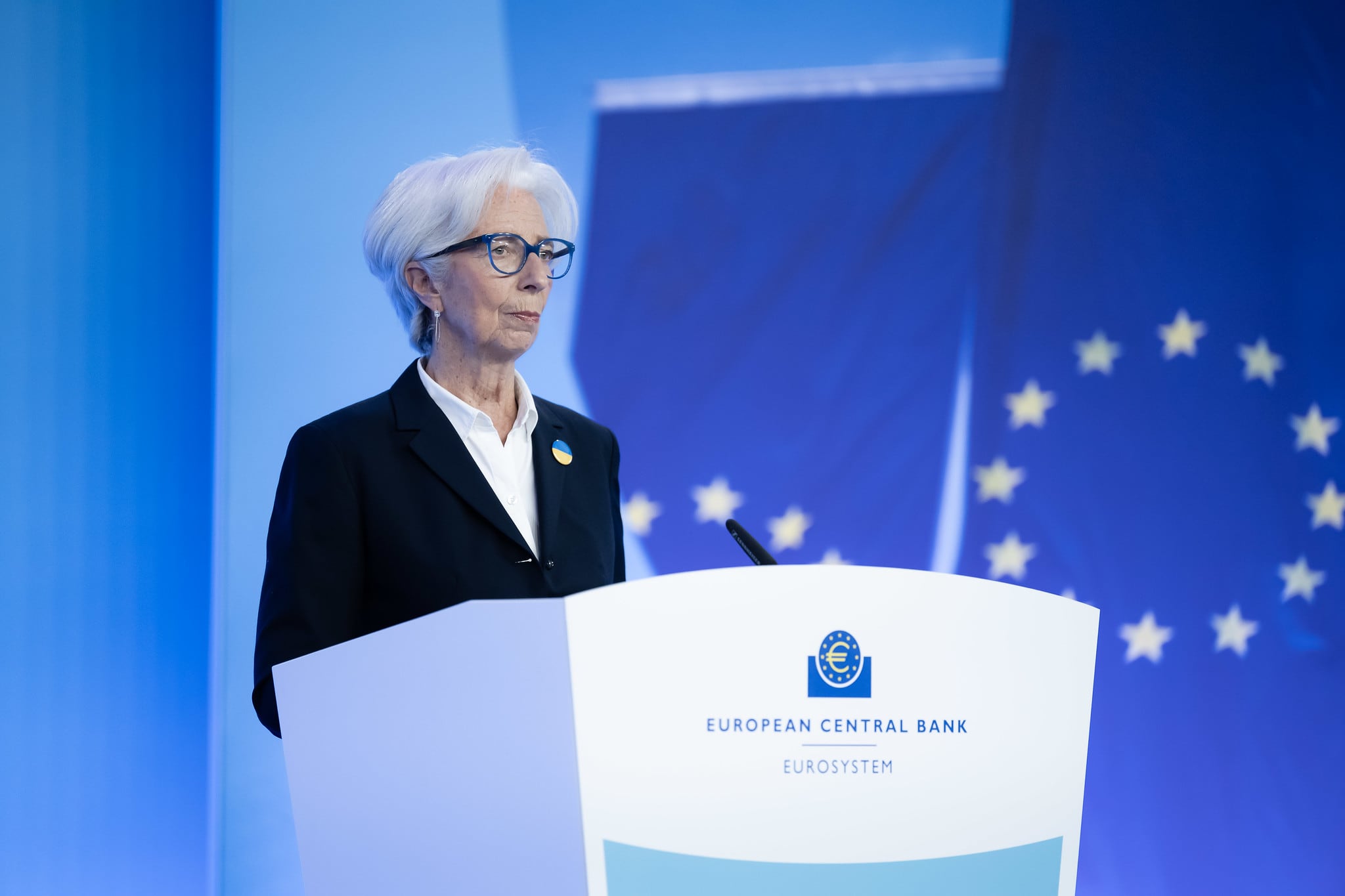 La presidenta del Banco Central Europeo, Christine Lagarde, tras una reunión del consejo de Gobierno