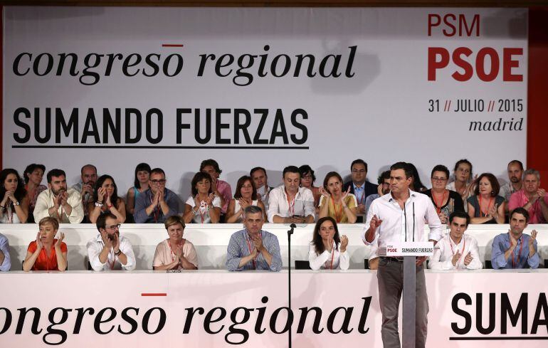 El secretario general del PSOE, Pedro Sánchez,durante el congreso regional extraordinario celebrado en Madrid.