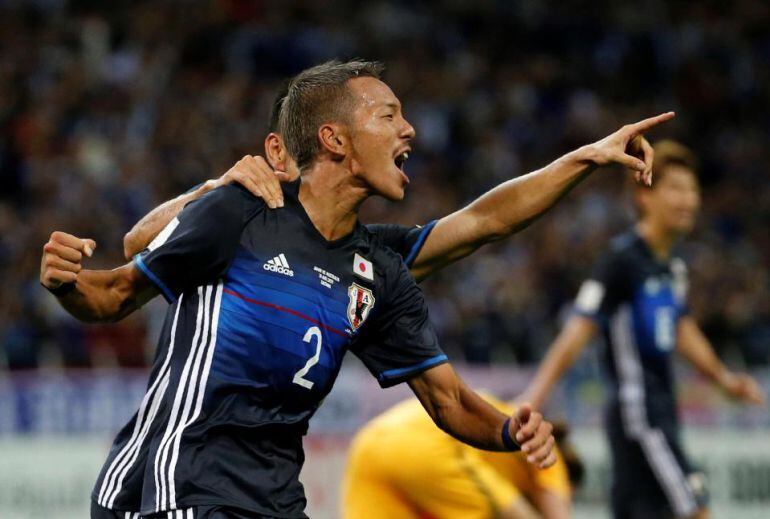 Ideguchi celebra un gol con la selección japonesa