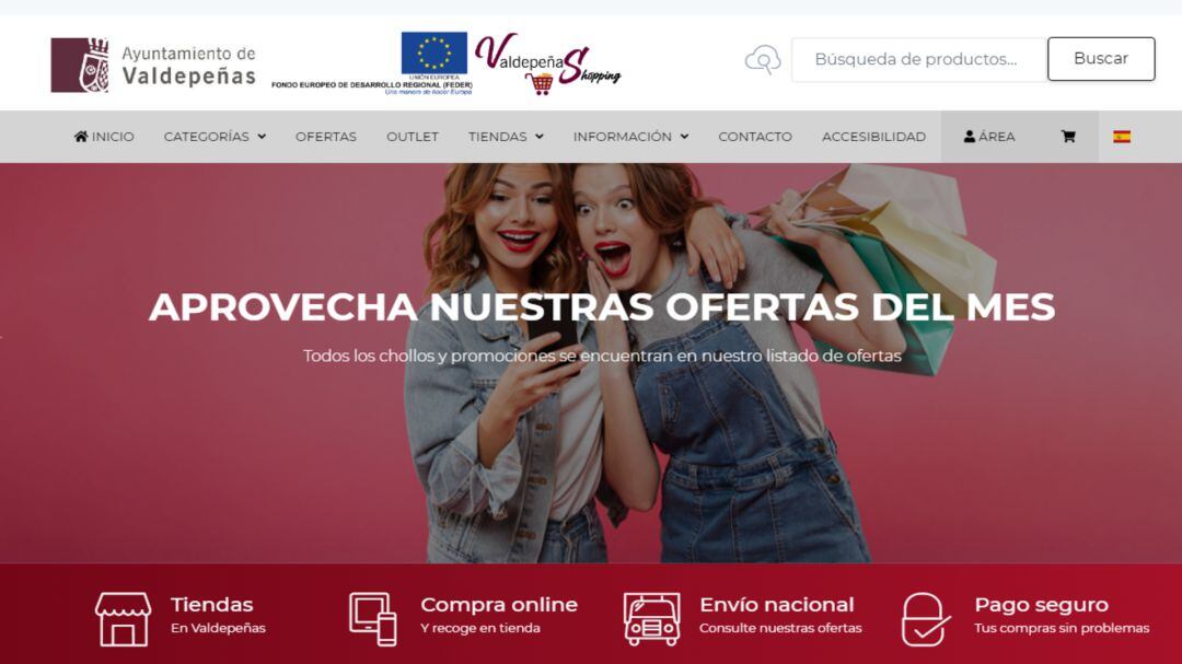 Página inicial de la plataforma &#039;online&#039; Valdepeñas Shopping 