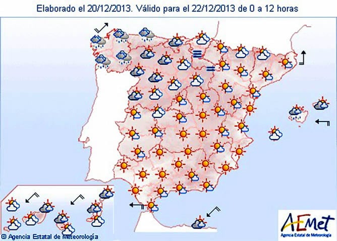 Mapa significativo elaborado por la Agencia Estatal de Meteorología (AEMET) el 20/12/2013 válido para el 22/12/2013 de 0 a 12 horas