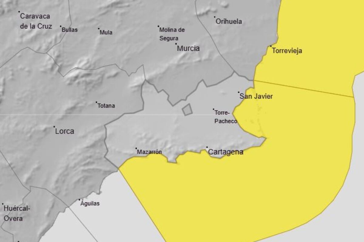 Aviso amarillo por fenómenos costeros y viento esta noche en el litoral de Cartagena