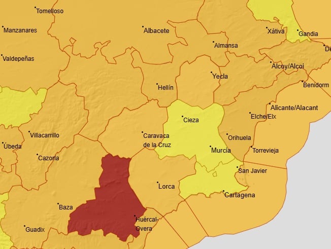 Imagen con los avisos de la AEMET para este miércoles, 28 de enero de 2026