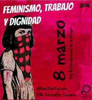 Cartel de la manifestación convocada por la Coordinadora de Organizaciones Feministas de Zaragoza para este 8 de marzo