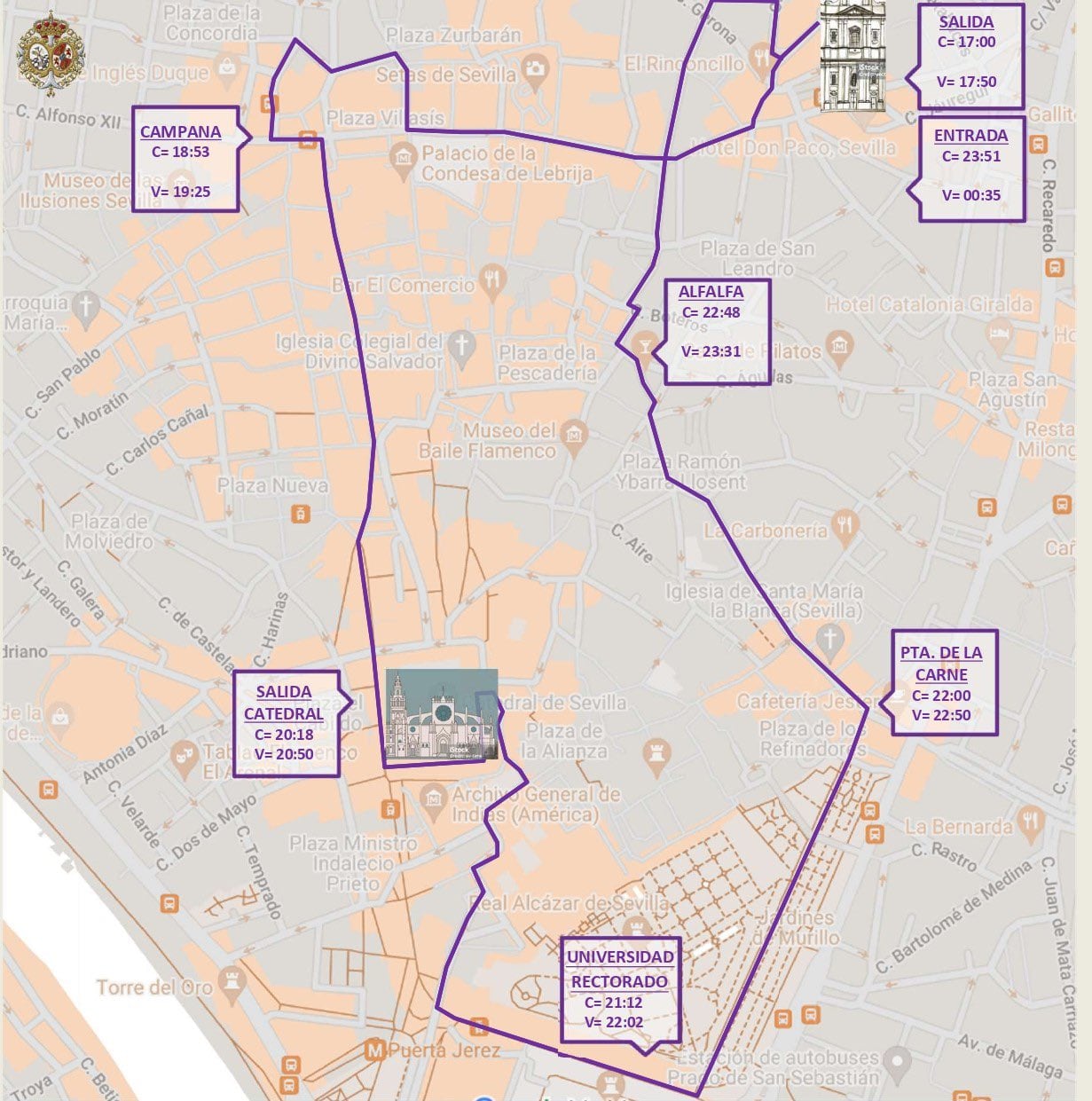 Recorrido de la Hermandad de Las Cigarreras para el Jueves Santo 2025