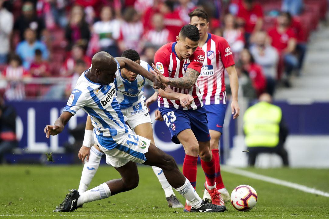 Un instante del partido entre el Leganés y el Atlético jugado la temporada pasada en el Wanda Metropolitano.