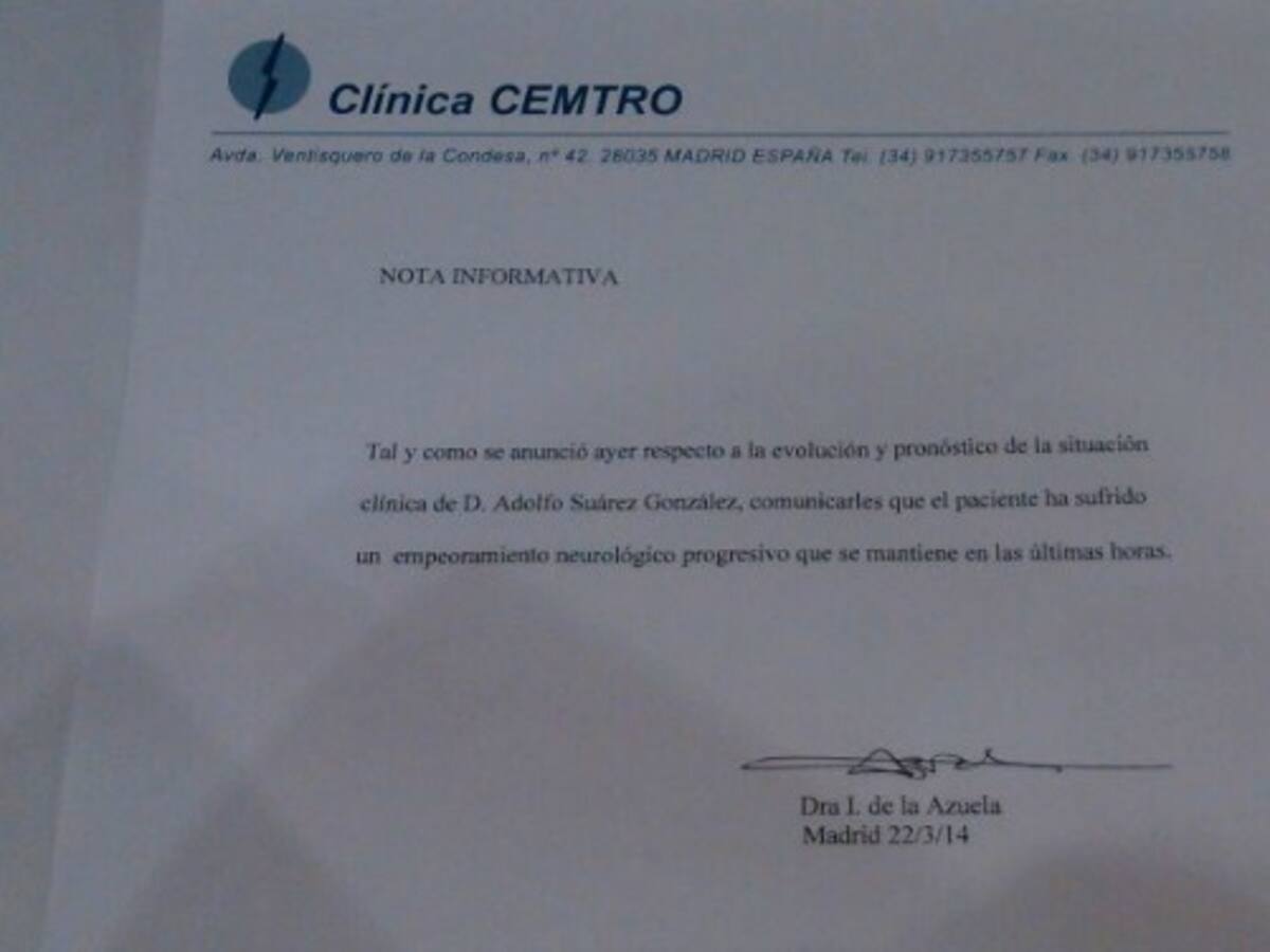 Adolfo Suárez afronta sus últimas horas