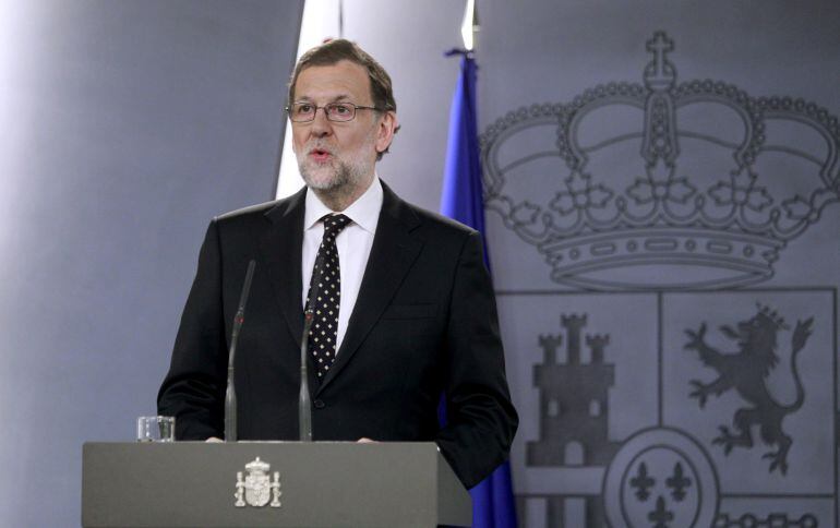  El presidente del Gobierno en funciones, Mariano Rajoy, en una comparecencia en La Moncloa