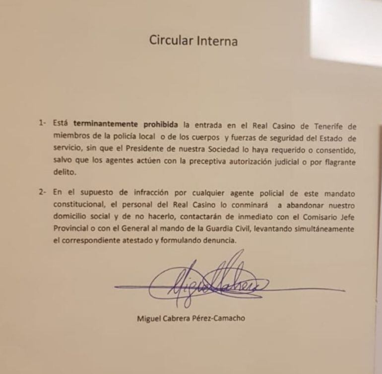 El Casino de Tenerife prohíbe la entrada de policías sin orden judicial