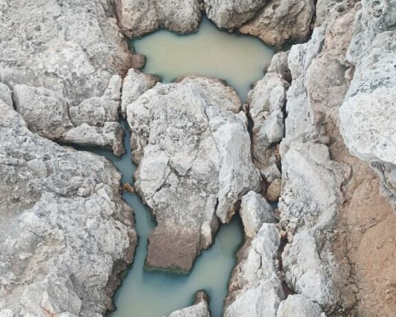 Aquest és l'aspecte entre les roques de Cap d'en Font on es constata l'aparició d'aigües brutes.