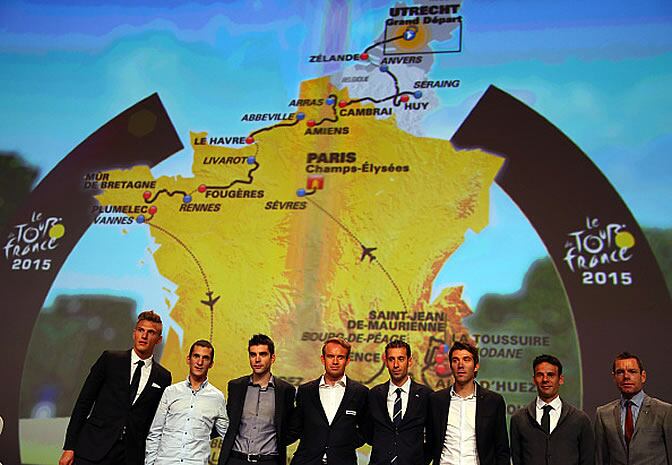 Marcel Kittel, Blel Kadri,Tony Gallopin, Alexandre Kristoff, Vincenzo Nibali, Thibaut Pinot, Jean-Christophe Peraud y Cadel Evans