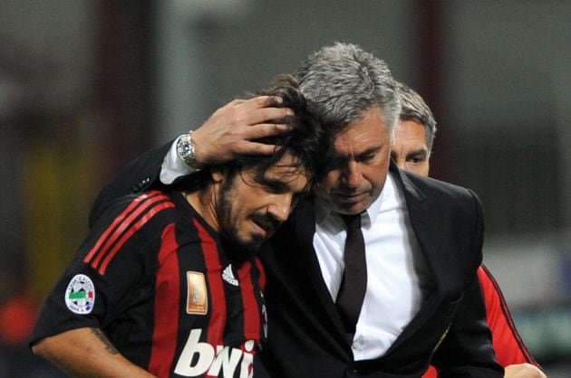 Ancelotti y Gattuso en 2008 tras un partido de Serie A