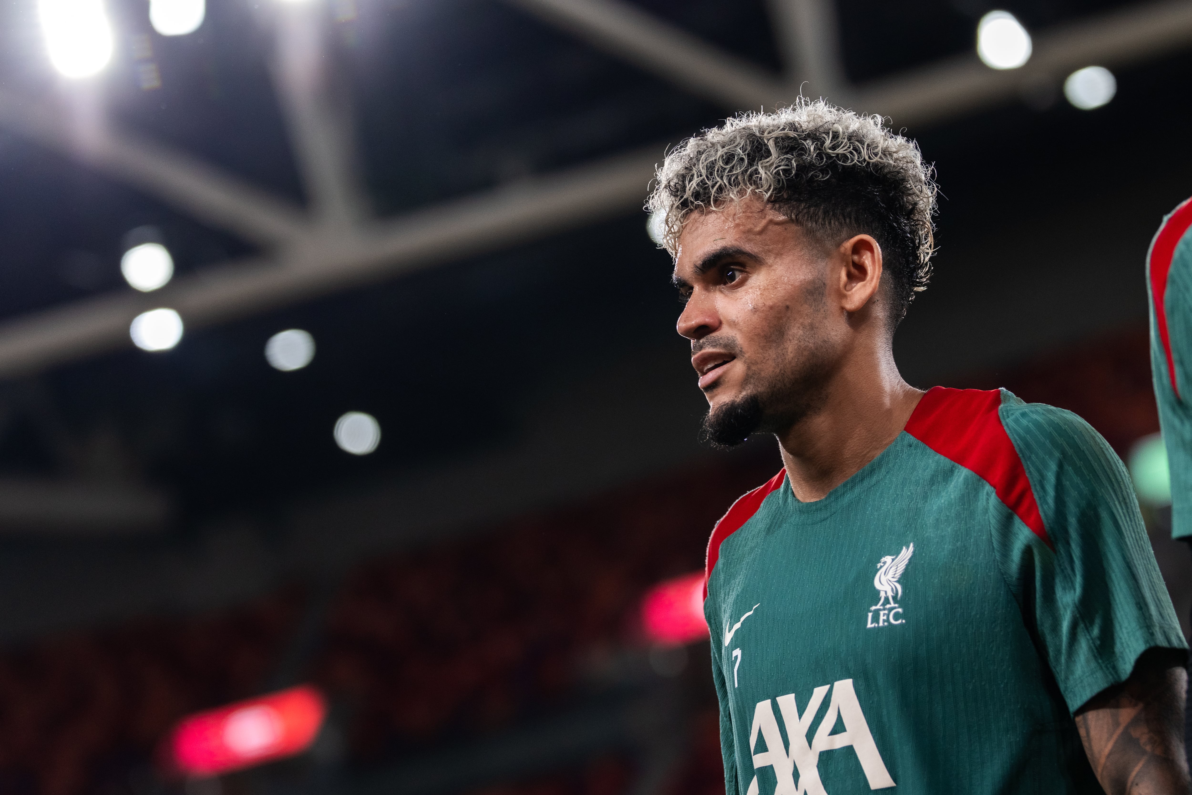 Luis Díaz, durante un entrenamiento con el Liverpool