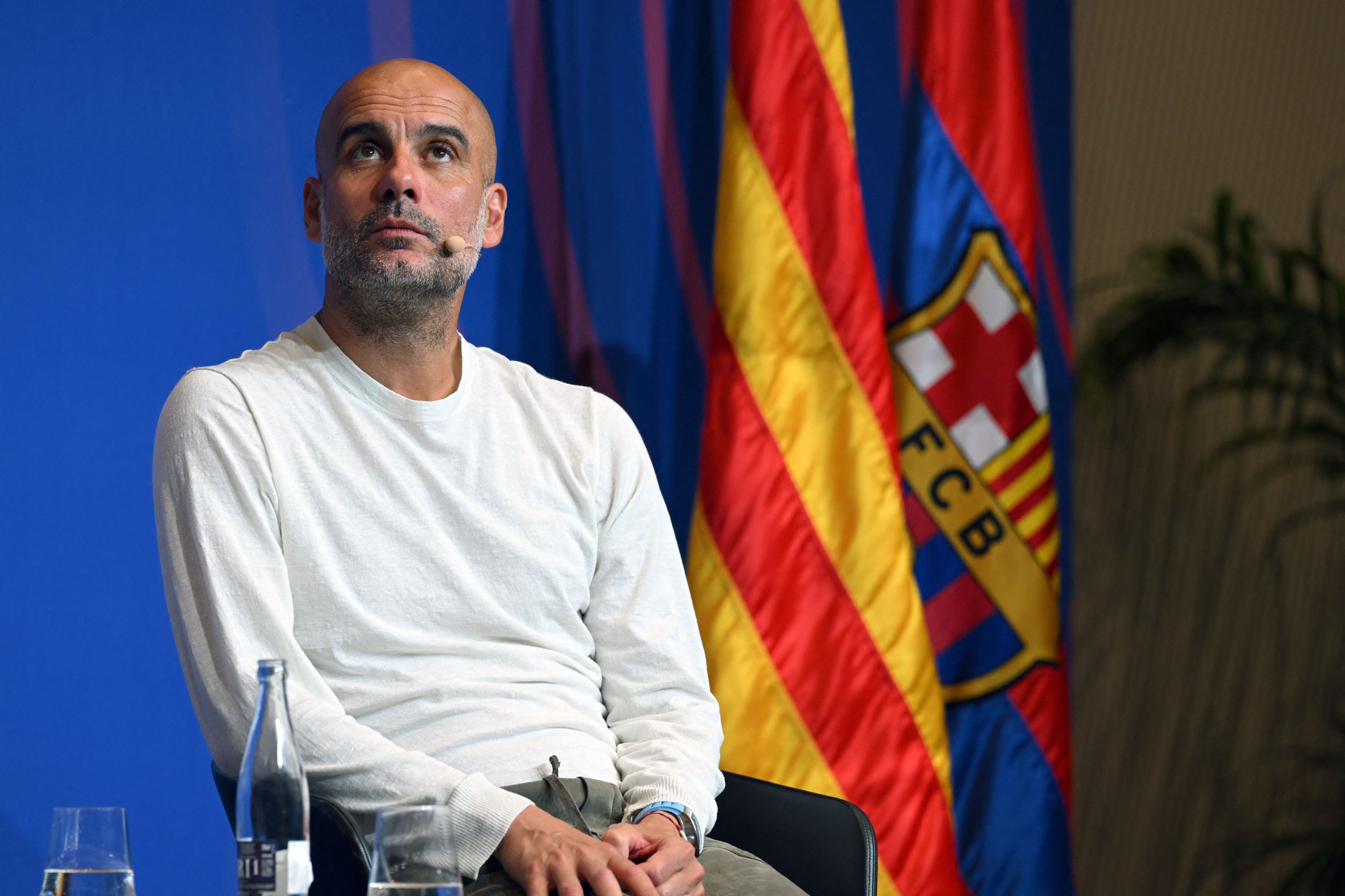 Pep Guardiola en la presentación del partido benéfico entre FC Barcelona y Manchester City