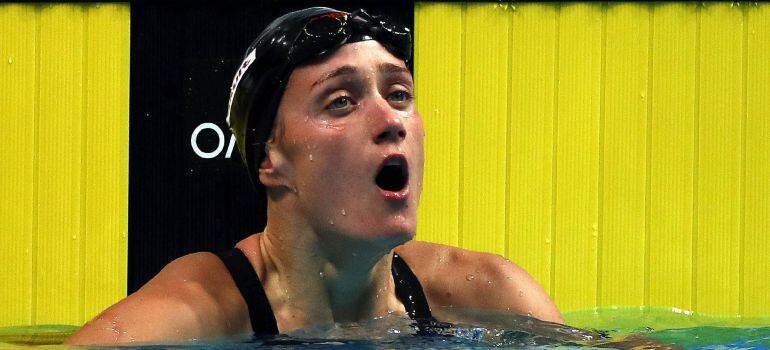 Mireia Belmonte, tras disputar una prueba en el Mundial de Hungría