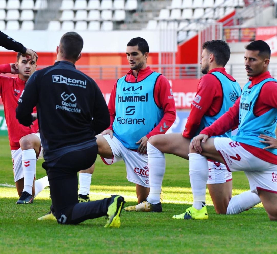 Pablo Haro, Iván Casado, Andrés Carrasco y Armando Ortiz en un entrenamiento con el Real Murcia