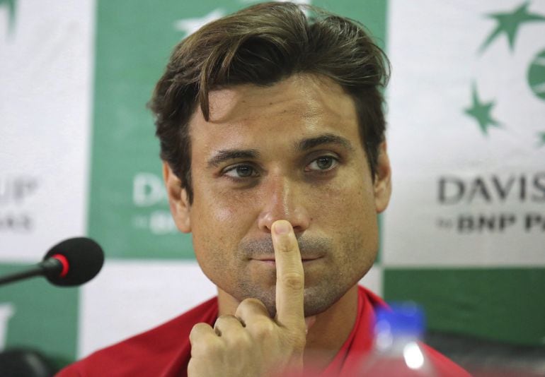 David Ferrer, en la sala de prensa