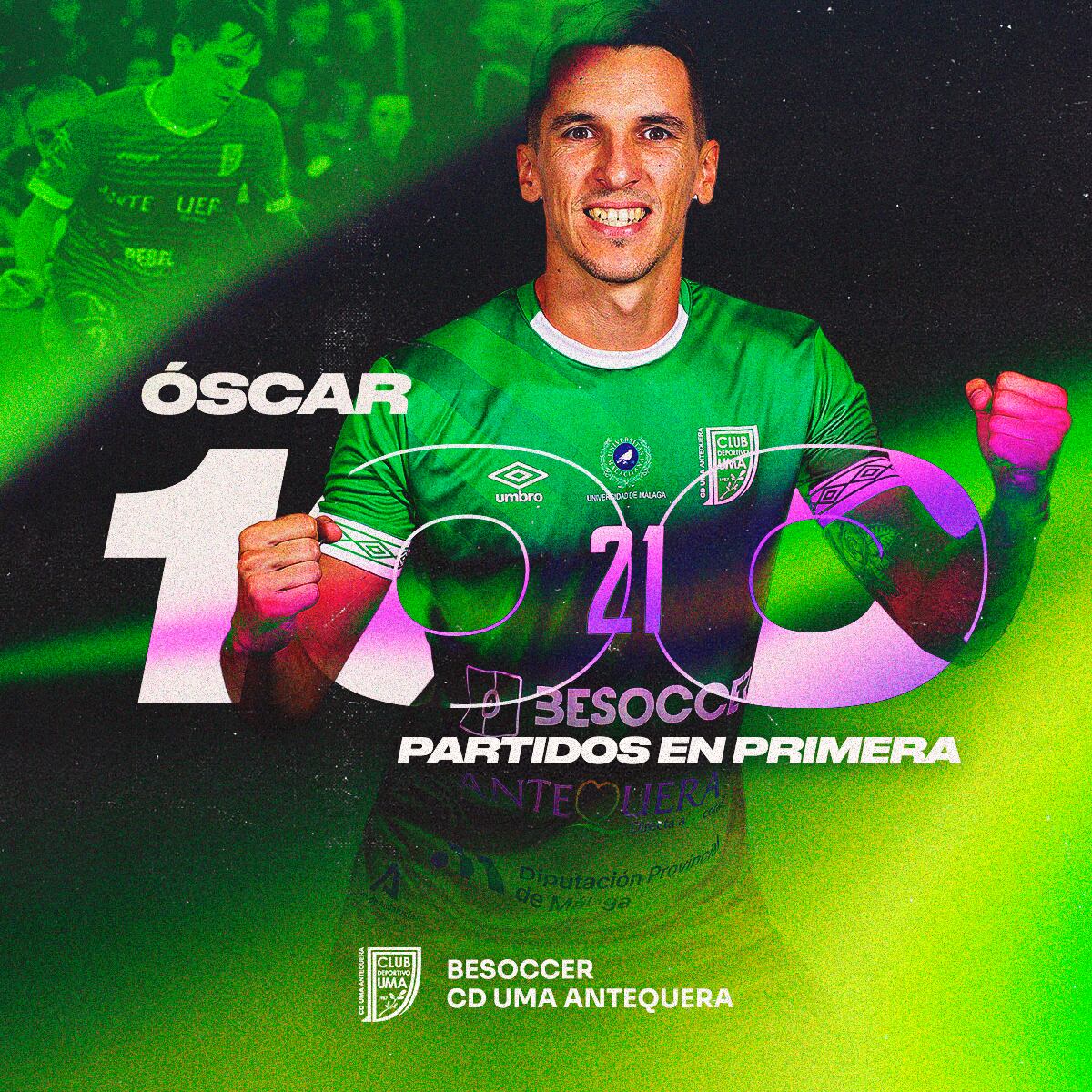 Óscar Muñoz, cumple cien partidos con el Besoccer UMA Antequera en Primera División