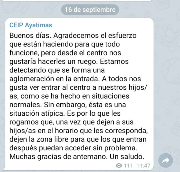 Cuenta del CEIP Ayatimas en Telegram