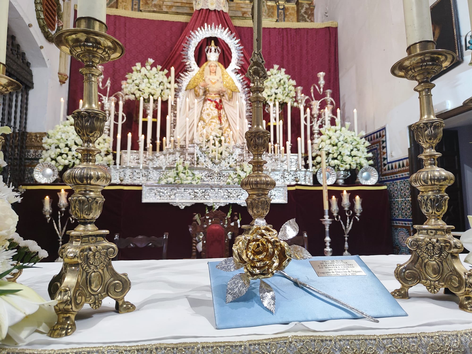 Rosa de Pasión de Cruz de Guía a los Donantes de Órganos ante la Virgen de la Soledad de Huévar