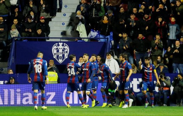 El Levante celebra el gol de Borja Mayoral