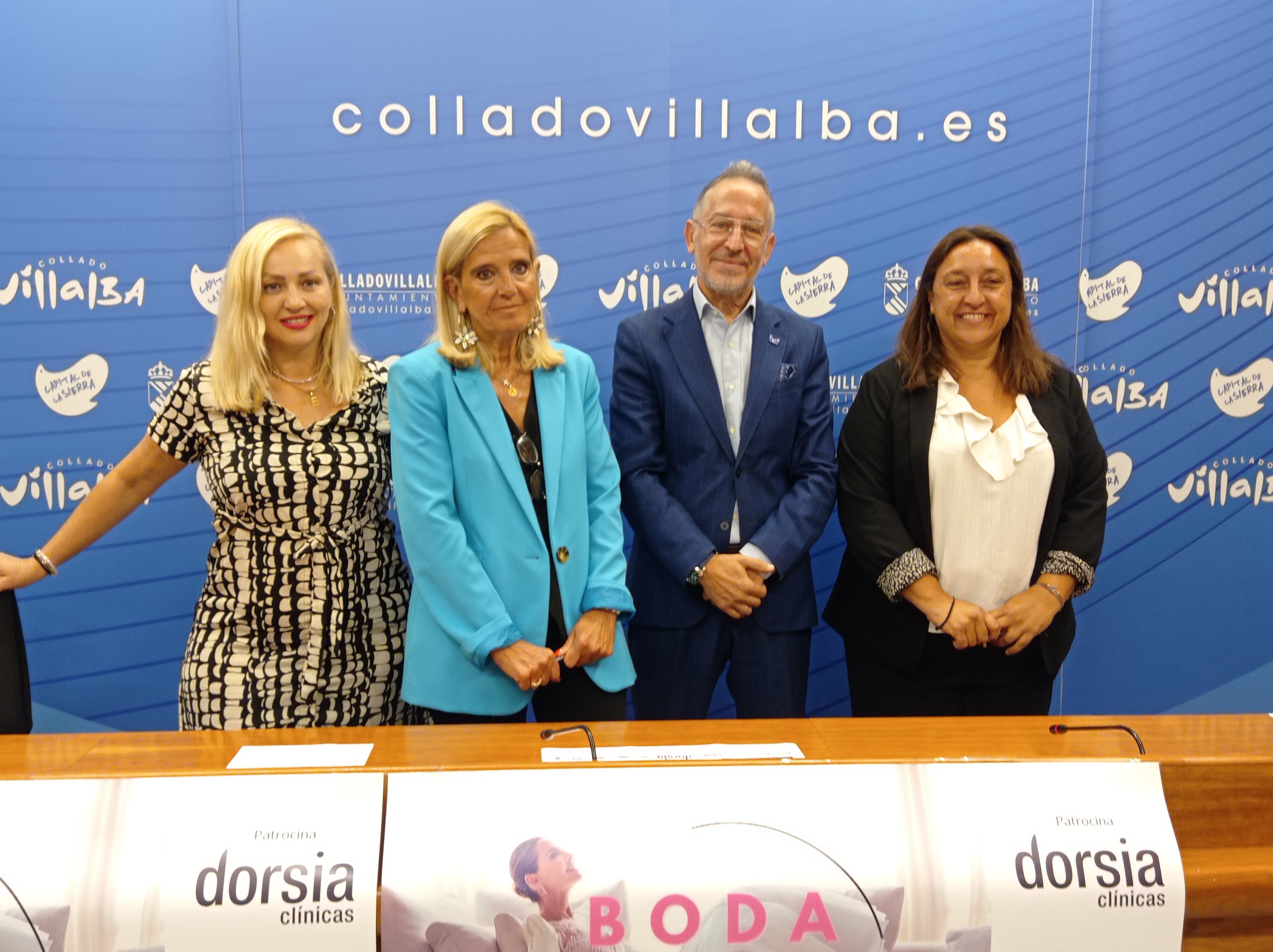 Estela Mosquera, concejala de Desarrollo Local; Mariola Vargas, alcaldesa de Collado Villalba; Jesús Ágreda y Marisa Sánchez, organizadores del evento Bodafest