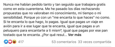 Roy Galán ha denunciado la insolidaridad con los creadores en sus redes sociales