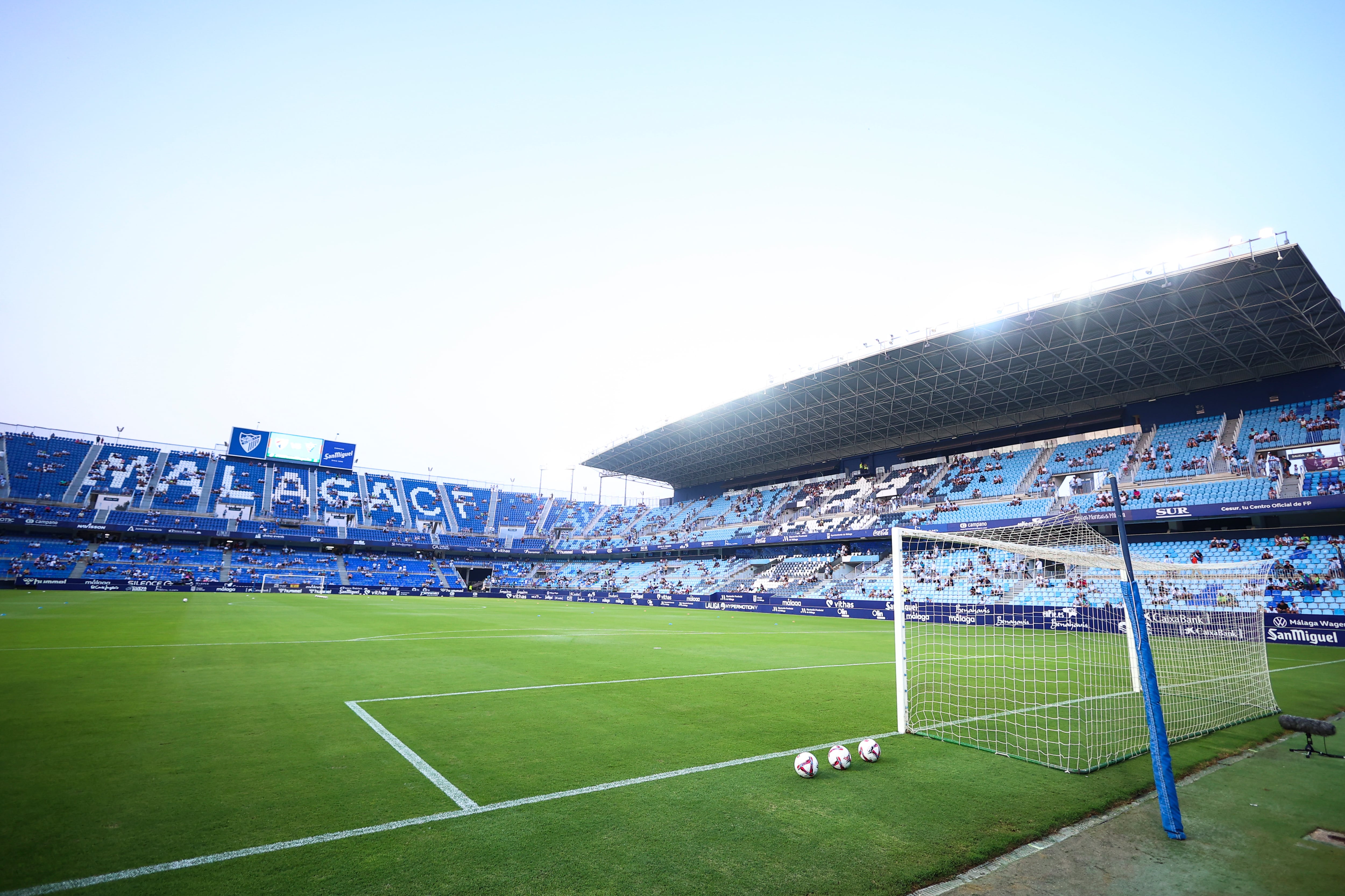El estadio del Málaga, La Rosaleda, antes de un partido de LaLiga Hypermotion