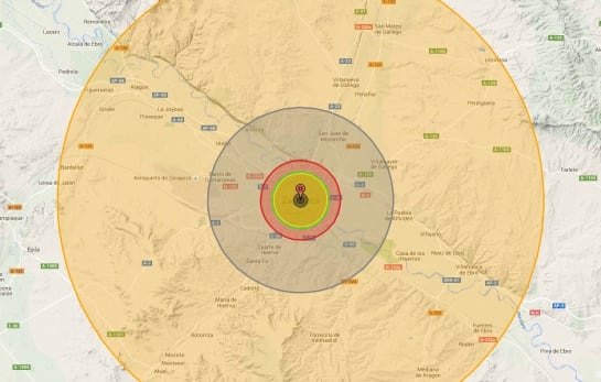 Simulación de una explosión nuclear de 10 megatones sobre Zaragoza.