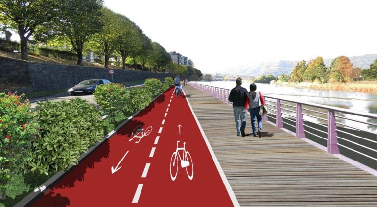 Infografía de la pasarela y carril bici junto al río Bidasoa