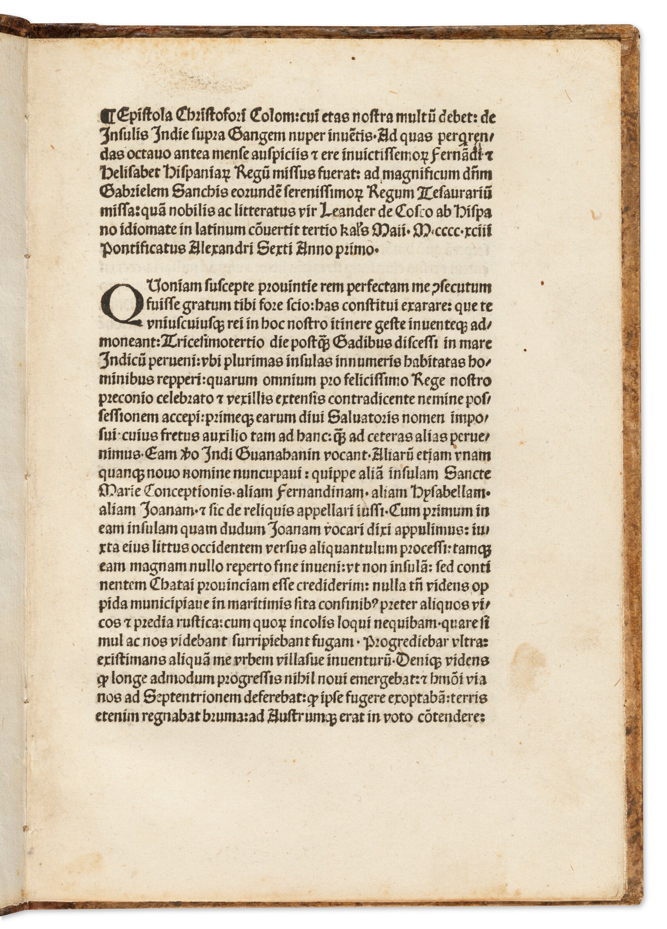 Fotografía cedida por Christie&#039;s donde se muestra una de las cuatro páginas que conforman la epístola conocida como &quot;De insulis nuper inventus&quot; (De las islas recién descubiertas), también conocida como &quot;la carta de Colón&quot;