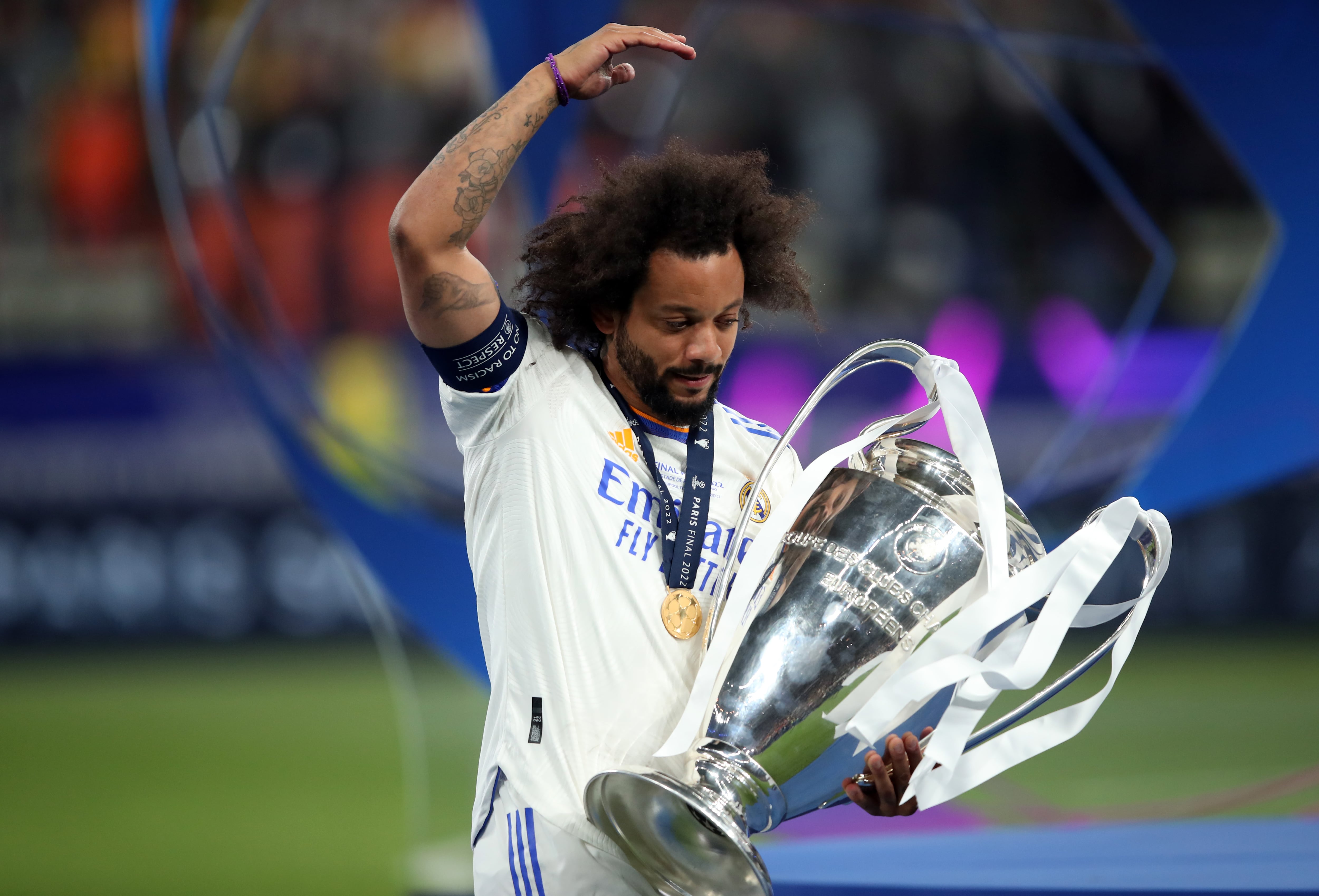 Marcelo, celebrando la Decimocuarta Champions del Real Madrid