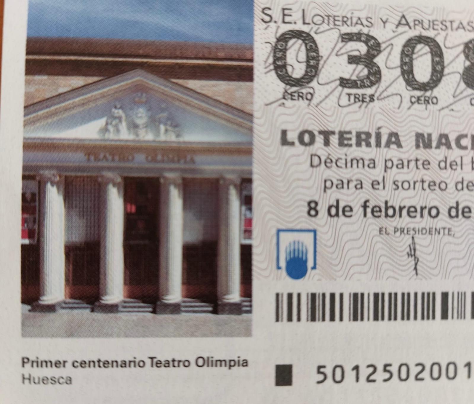 Décimo de lotería  con la imagen del Teatro Olimpia