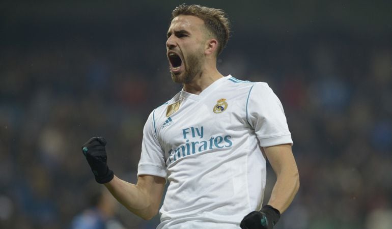 Borja Mayoral celebra un gol con la camiseta del Real Madrid C.F.