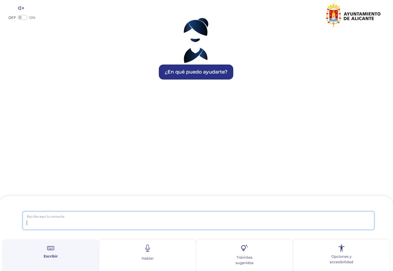Pantalla de bienvenida de ALI, la inteligencia artificial del Ayuntamiento de Alicante