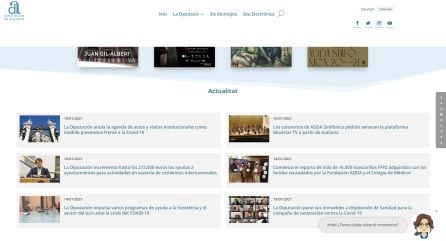 Página web de la Diputación de Alicante cuyas noticias de actualidad se encuentran solo en castellano