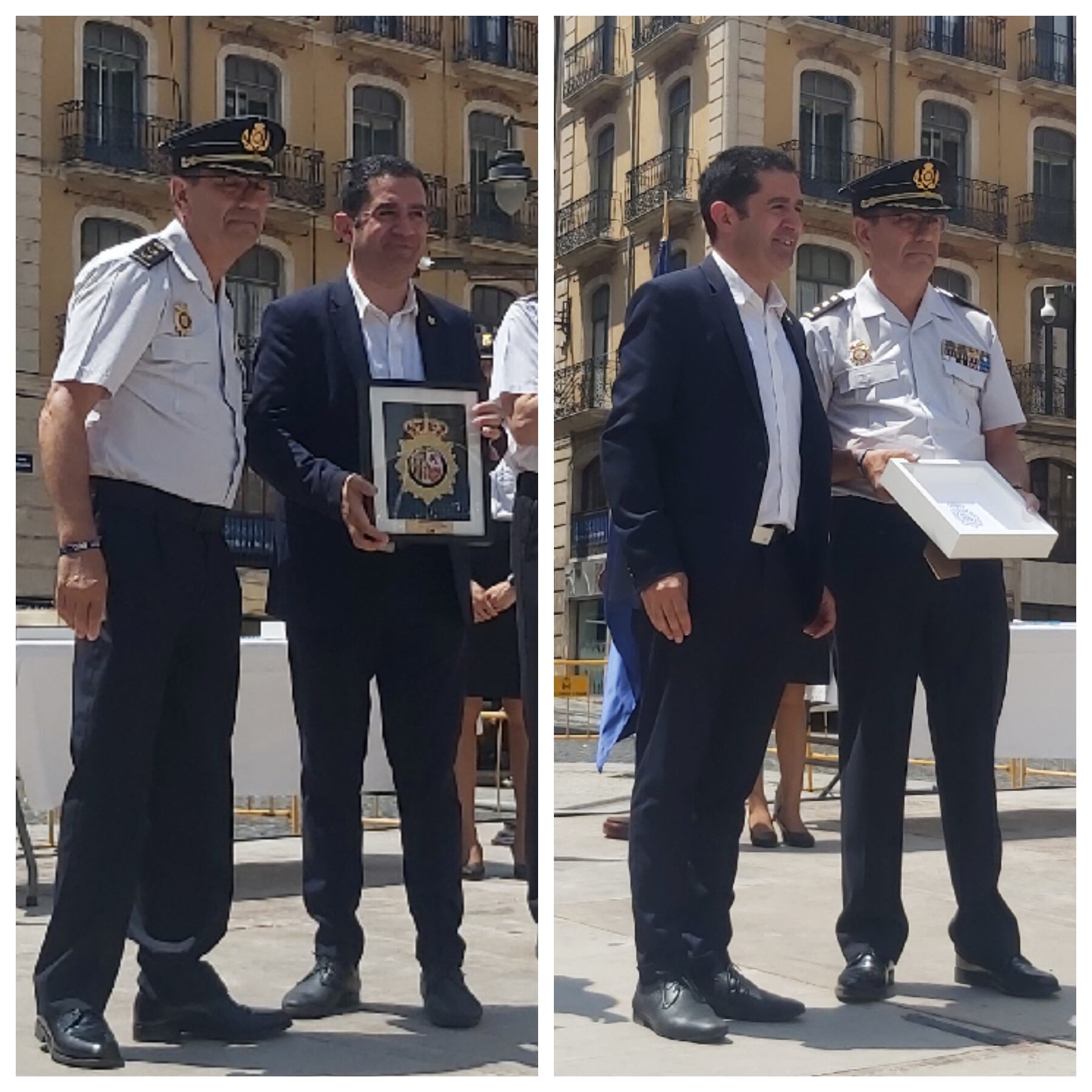 Manuel Lafuente y Toni Francés intercambiaron obsequios por parte del Ayuntamiento de Alcoy a la Policía Nacional y viceversa