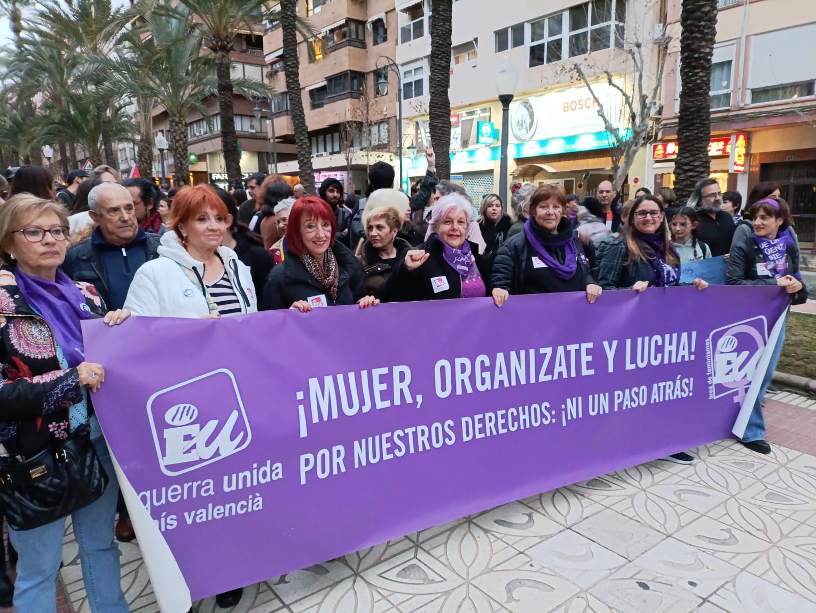 Miembros de Esquerra Unida en la manifestación del 8M en Alicante