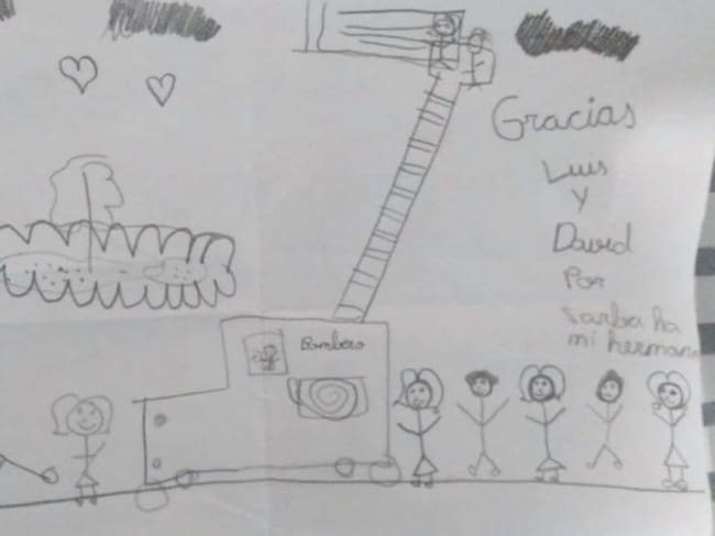 El dibujo con el rescate que la pequeña ha regalado a los bomberos de Málaga