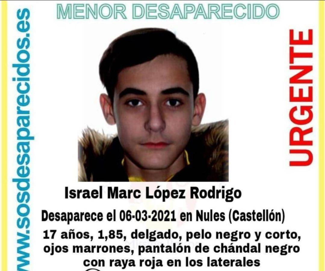 Imagen publicada en las redes sociales de Sosdesaparecidos para denunciar la desaparición del menor