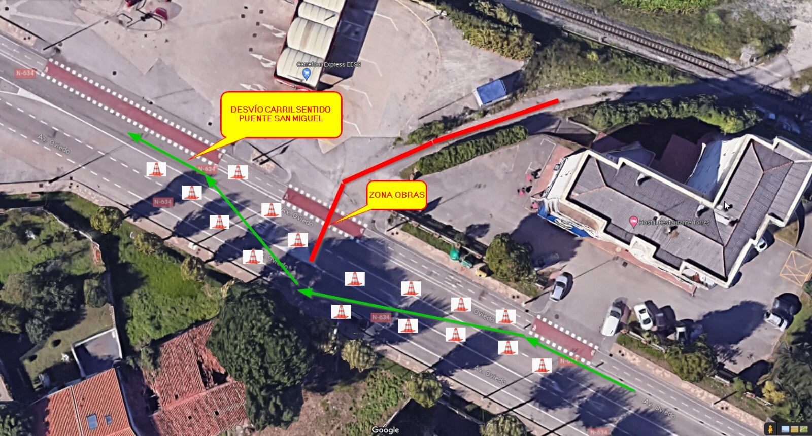 Desvío del tráfico en la Avenida de Oviedo de Torrelaveaga.