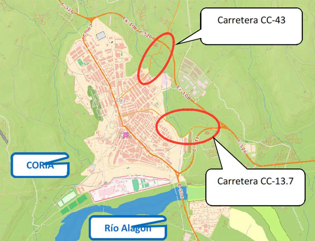 Localización de las obras en Coria